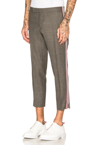 Thom Browne Side Zip Low Rise Skinny Trousers In Gray
