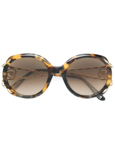 Elie Saab Tortoiseshell Oversized Logo Sunglasses In Brown