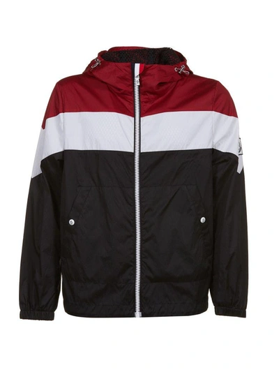 Moncler Striped Hooded Jacket In Blu Scuro