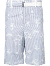 Sacai Striped Bleach-heart Print Shorts