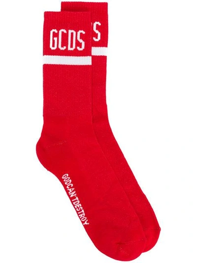 Gcds Ribbed Logo Socks In Red