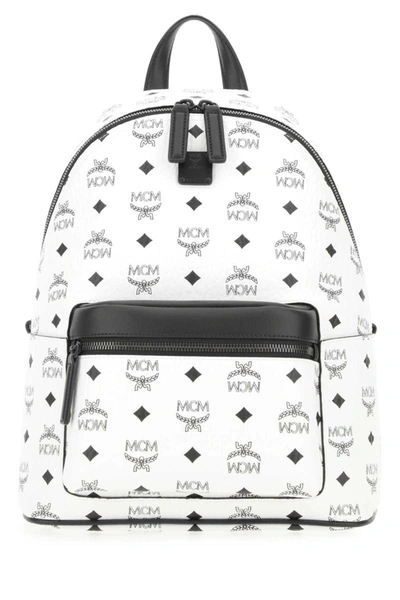 Mcm Stark Small Visetos & Leather Backpack In White