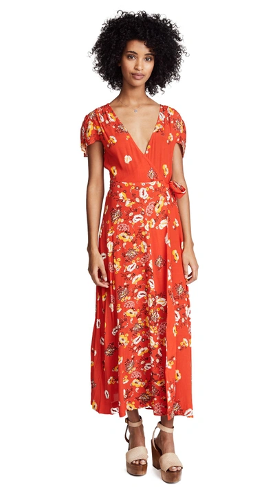 Free People Gorgeous Jess Wrap Dress In Red Combo