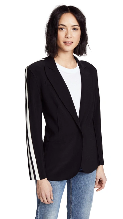 Norma Kamali Side Stripe Single Breasted Jacket In Black/engineered Stripe