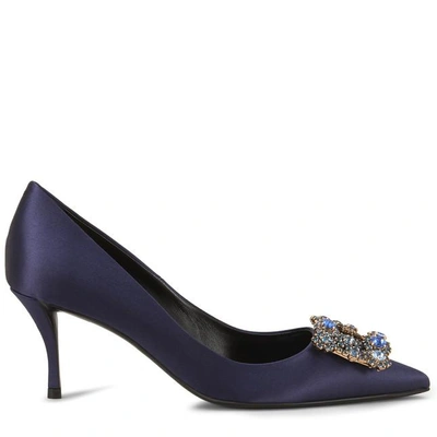 Roger Vivier Silk Flower Strass Pumps In Blue