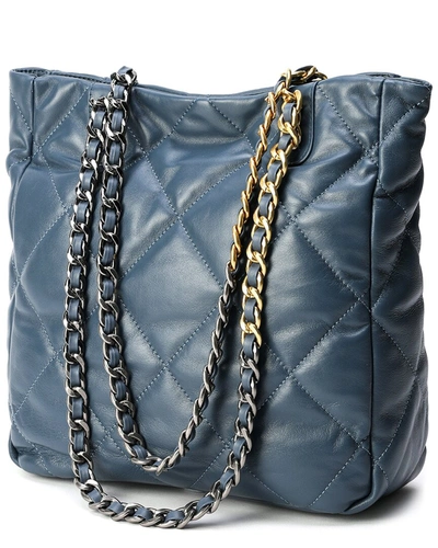 Tiffany & Fred Quilted Leather Tote In Blue