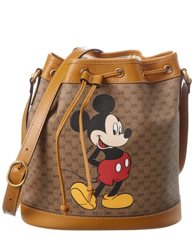 Gucci X Disney Small Canvas & Leather Bucket Bag In Blue