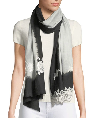 Bindya Ombr&eacute; Lace-trim Scarf, Black In Black/gray