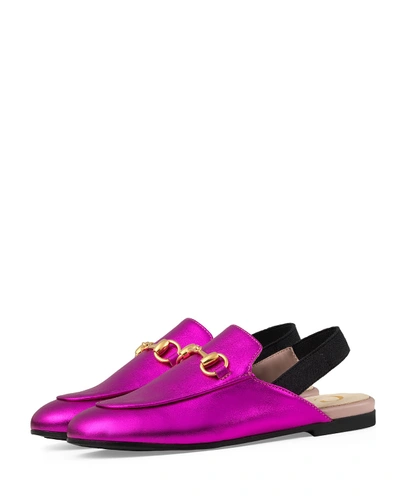 Gucci Princetown Junior Leather Horsebit Mule Slide, Kids In Purple/black