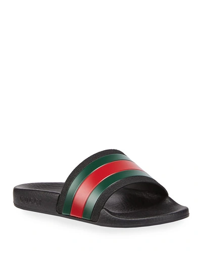 Gucci Pursuit Web Rubber Slide Sandal, Toddler/kids In Green