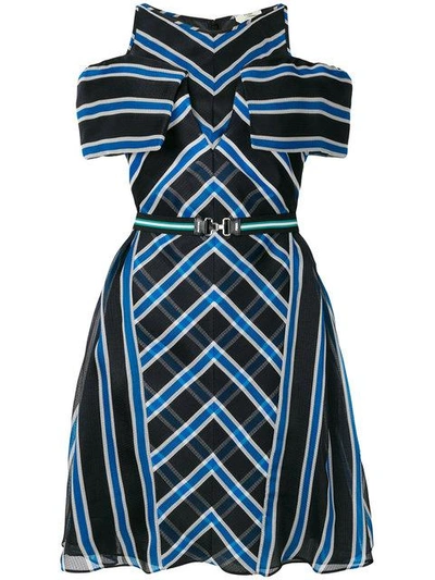 Fendi Checked Belted Dress In Blue