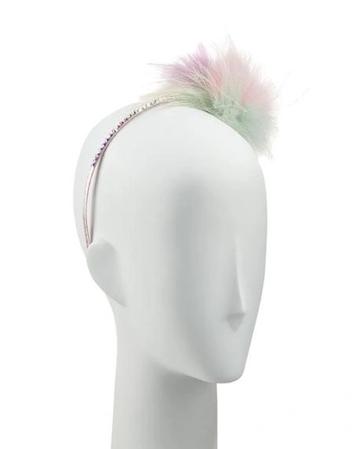 Bari Lynn Girls' Pastel Rhinestone & Fox Fur Headband, Multicolor