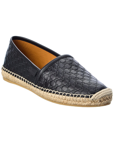 Gucci Gg Leather Espadrille In Black