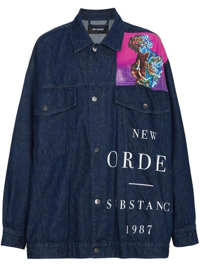 Raf Simons New Order Oversized Denim Jacket In Blue