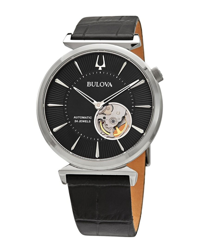 Bulova Men's Regatta Black Dial Watch In Silver