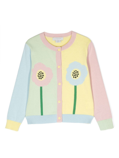 Stella Mccartney Babies' Floral Knitted Cotton Cardigan In Yellow