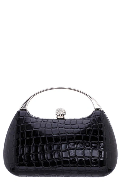 Nina Croc Embossed Minaudière In Black