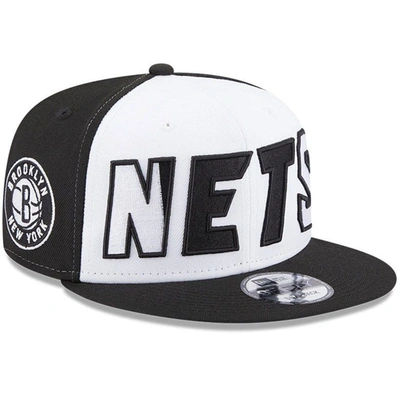 New Era Men's  White, Black Brooklyn Nets Back Half 9fifty Snapback Hat In White,black