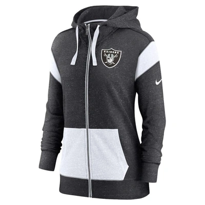 Nike Heather Black/white Las Vegas Raiders Plus Size Monaco Full-zip Lightweight Hoodie In Heathered Black,white