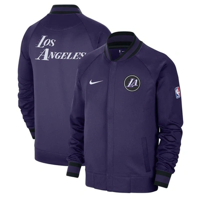 Nike Men's  Gray, White Los Angeles Lakers 2022/23 City Edition Showtime Thermaflex Full-zip Jacket In Gray,white