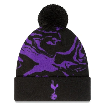 New Era Black Tottenham Hotspur Allover Print Cuffed Knit Hat With Pom