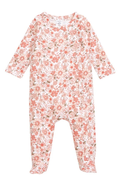 Nordstrom Baby Print Footie In White- Pink Flowers