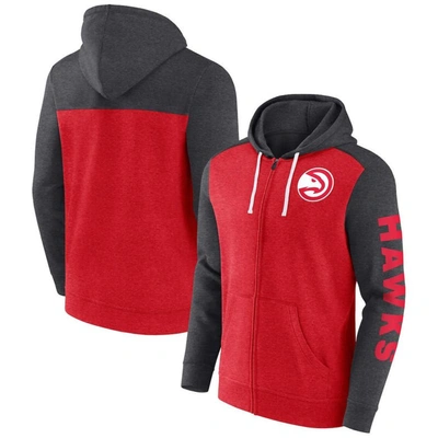 Fanatics Branded Heather Red/heather Charcoal Atlanta Hawks Down And Distance Full-zip Hoodie In Heather Red,heather Charcoal