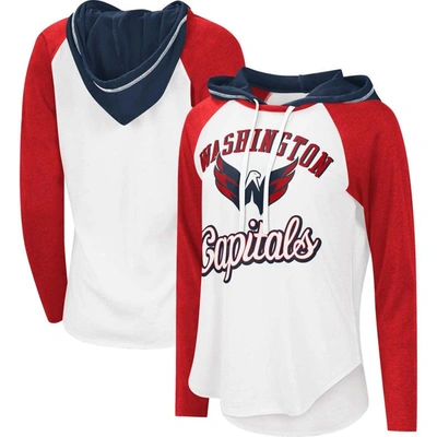 Starter G-iii Sports By Carl Banks White/heather Red Washington Capitals Mvp Raglan Lightweight Hooded T-shi