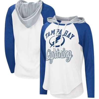 Starter G-iii Sports By Carl Banks White/blue Tampa Bay Lightning Mvp Raglan Lightweight Hooded T-shirt In White,blue