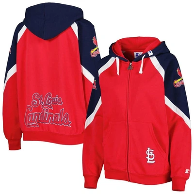 Starter Women's  Red, Navy St. Louis Cardinals Hail Mary Full-zip Hoodie In Red,navy