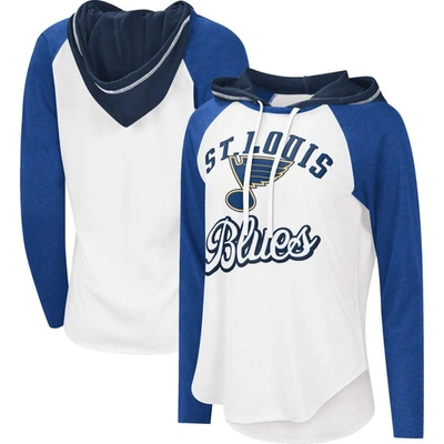 G-iii Sports By Carl Banks White/blue St. Louis Blues Mvp Raglan Lightweight Hooded T-shirt