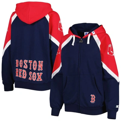 Starter Women's  Navy, Red Boston Red Sox Hail Mary Full-zip Hoodie In Navy,red