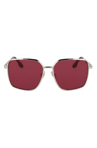 Victoria Beckham 59mm Rectangular Sunglasses In Gold Burgundy