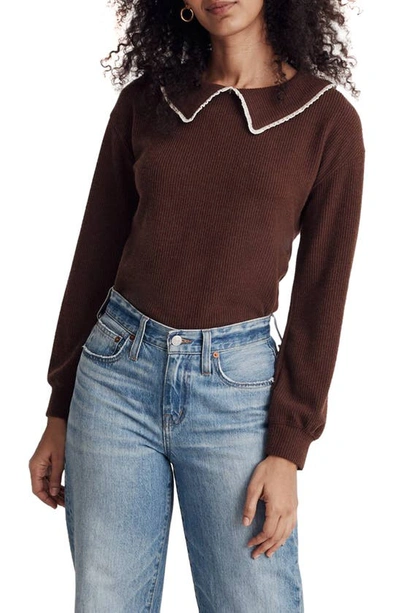 Madewell Ruffle Collar Long Sleeve Rib Top In Hot Cocoa