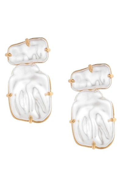 Ettika Double Imitation Pearl Post Earrings In White