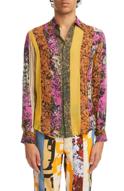 Dries Van Noten Celdon Patch Floral Button-up Shirt In Multicolor