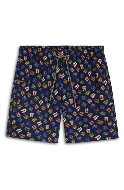 Bugatchi Flip Flop Print Swim Trunks In Navy