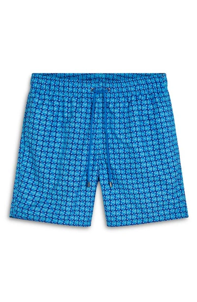 Bugatchi Fish Print Swim Trunks In Classic Blue