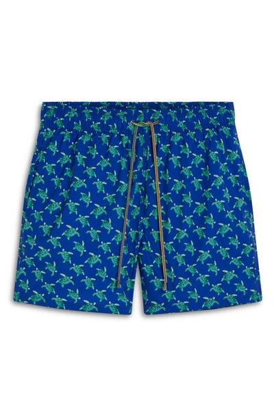 Bugatchi Turtle Print Swim Trunks In Royal