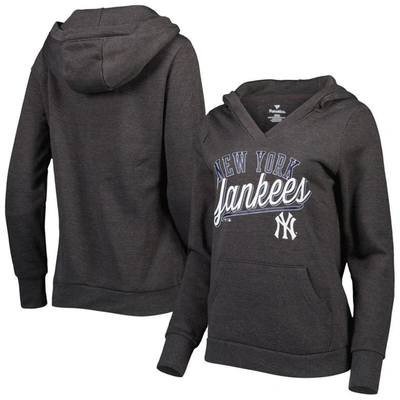 Fanatics Branded Heather Charcoal New York Yankees Simplicity Crossover V-neck Pullover Hoodie