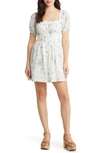 Bp. Shirred Puff Sleeve Cotton Prairie Dress In Blue Chintz Floral