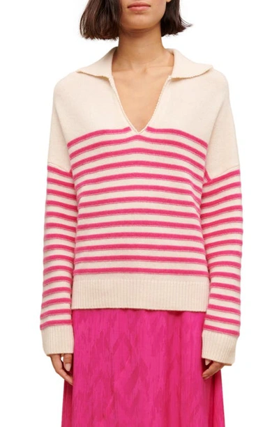 Maje Mariniere Cashmere Stripe Sweater In Pink Ecru