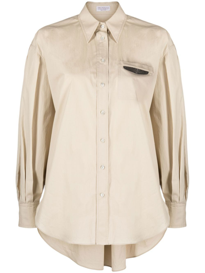 Brunello Cucinelli Long-sleeve Cotton Shirt In Brown