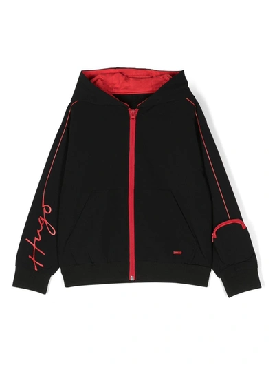 Hugo Boss Kids' Logo-print Zipped Hoodie In Black