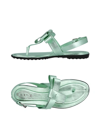 Tod's Toe Strap Sandals In Light Green