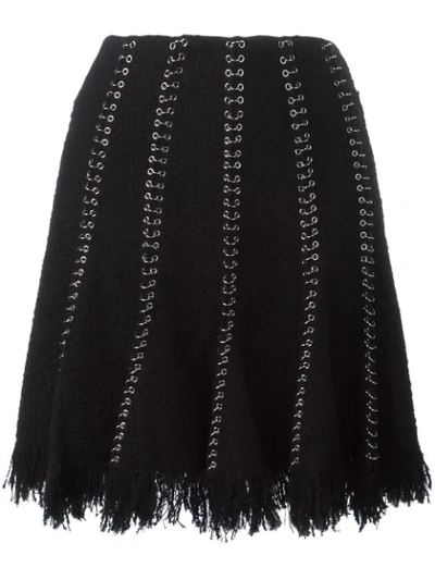 Alexander Wang Pierced Tweed Skirt With Fringe In Black