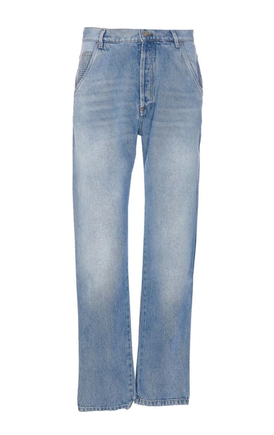 Balmain Straight Monogram Denim Jeans In Blue