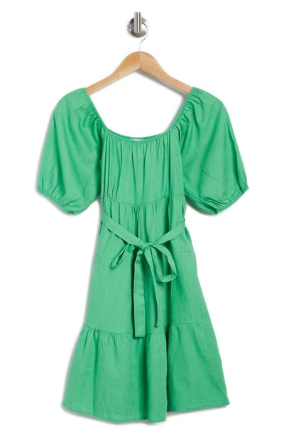 Velvet Torch Puff Sleeve Tiered Dress In Green