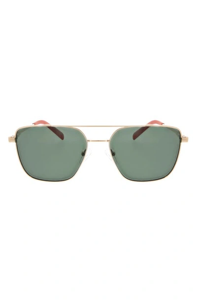 Hurley 57mm Polarized Pilot Sunglasses In Gold/ Green