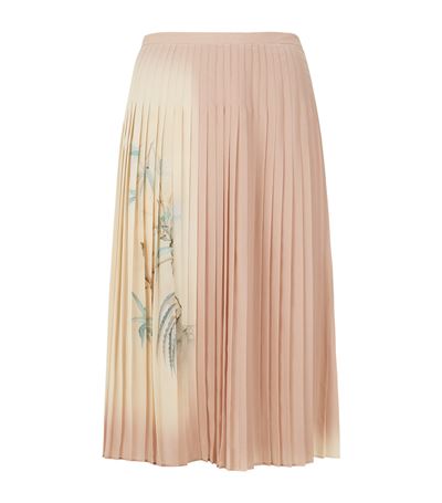 Valentino Bird Print Pleated Silk Midi Skirt In Cipria | ModeSens